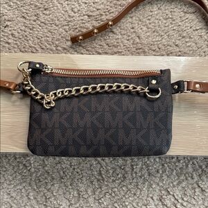 Brown Monogram Crossbody Bag with Gold Chain